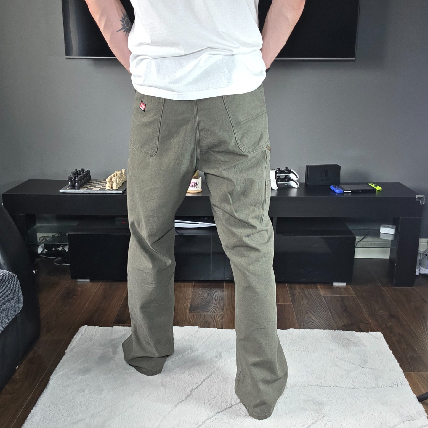 Wrangler Workwear Carpenter Jeans Green Straight Fit W38 L33 Hammer Loop Cut