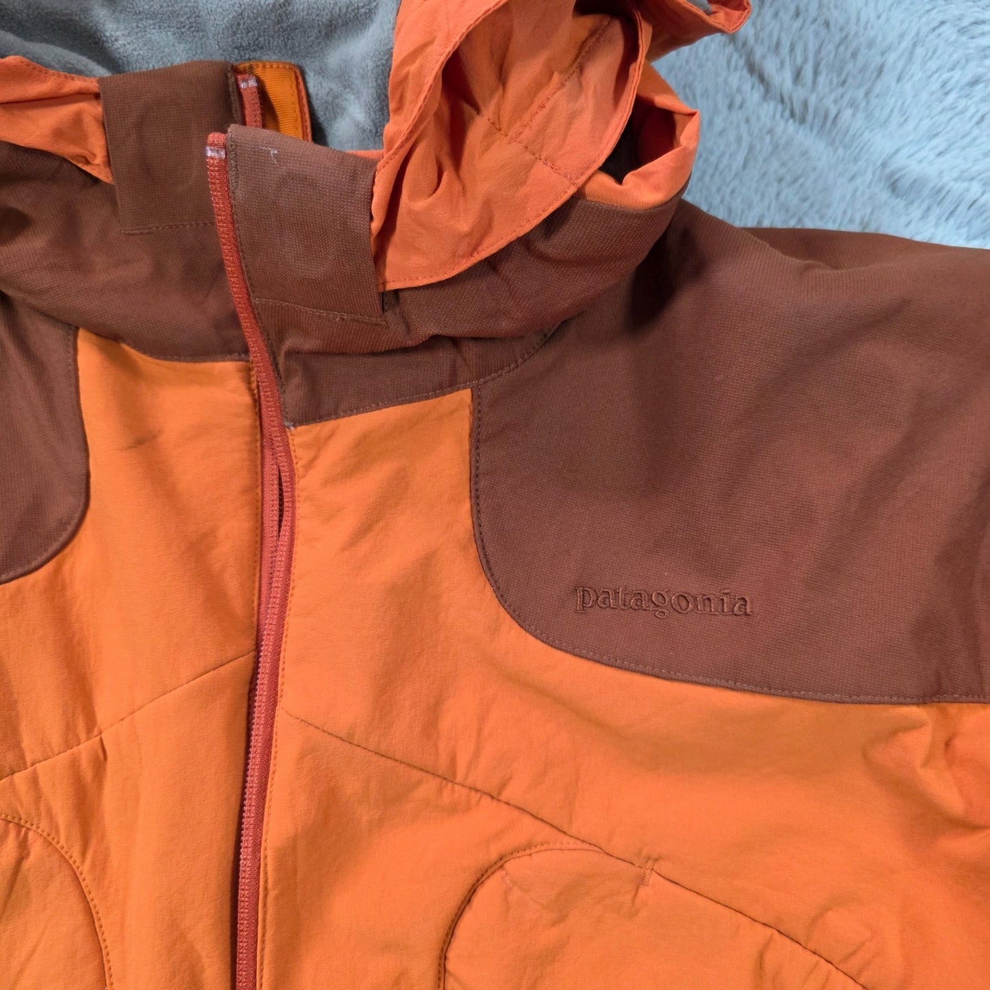 Patagonia Vintage Ski Jacket L Orange Technical Fleece Lined Hooded