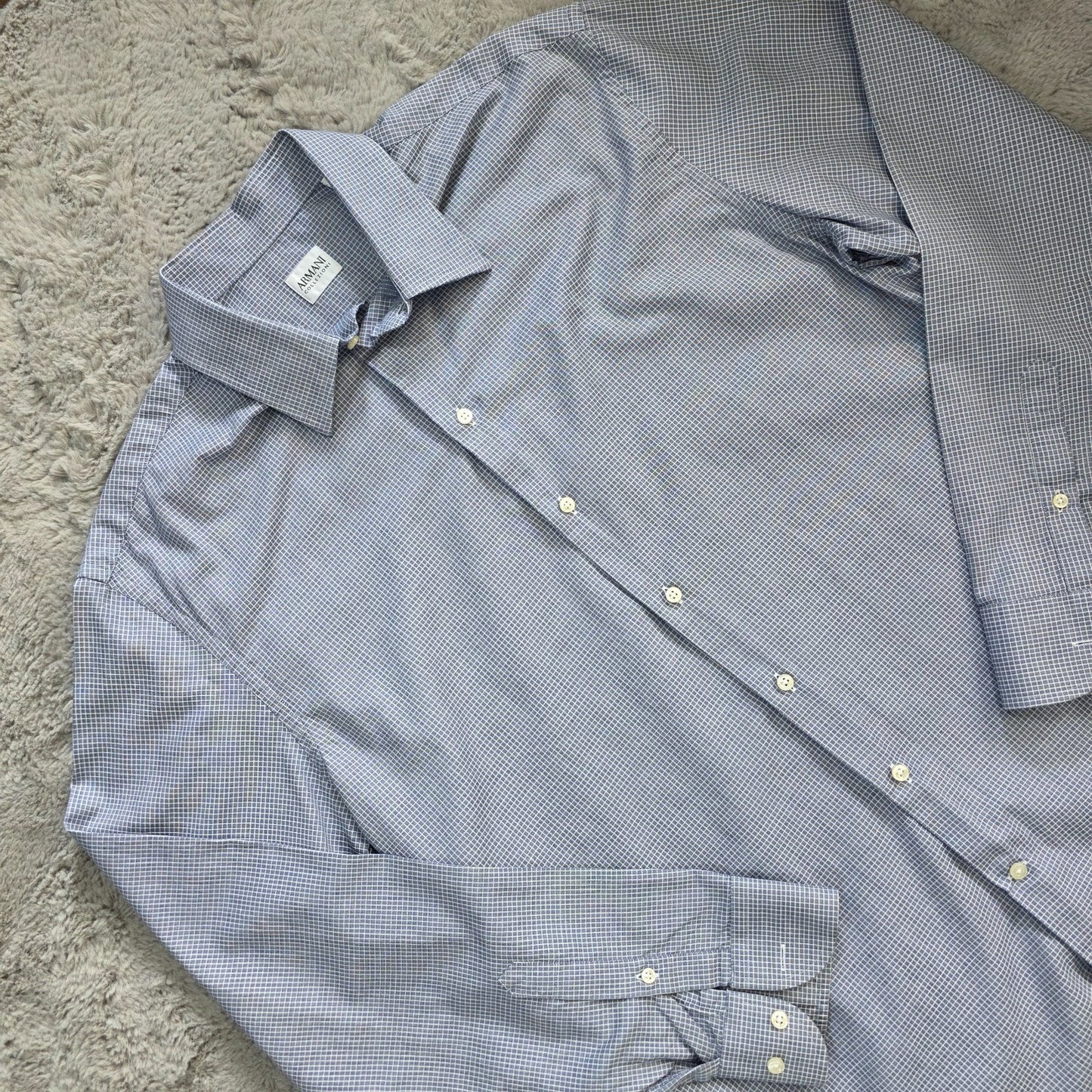 Armani Collezioni Men’s Shirt Size 43/17 (XL) Blue White Check 100% Cotton
