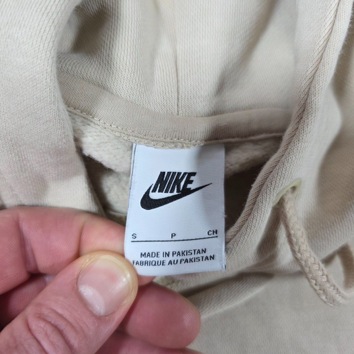 Nike Men’s Cream Hoodie Size S Oversized Fit 80% Cotton Embroidered Swoosh