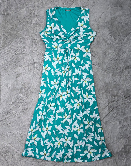 Bonmarché Maxi Dress Women’s Green White Floral Sleeveless Summer (No Label)