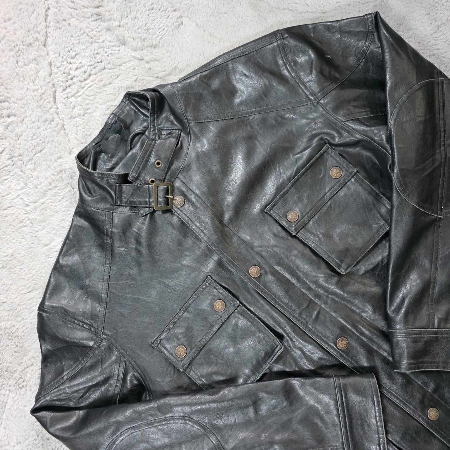 Whispering Smith London Faux Leather Biker Jacket Black L β Four Pocket Design
