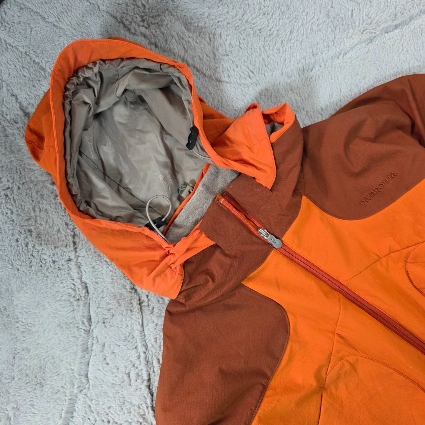 Patagonia Vintage Ski Jacket L Orange Technical Fleece Lined Hooded