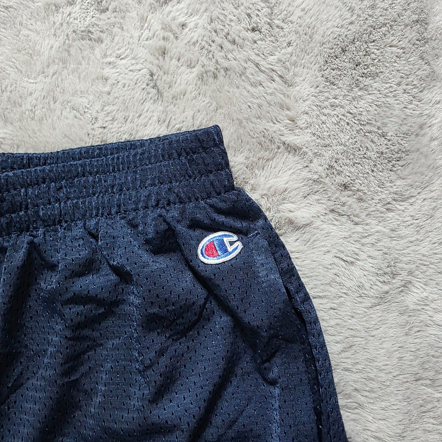 Champion Navy Mesh Shorts Youth Size W24 8" Inseam 12-14 years Side Logo Sports