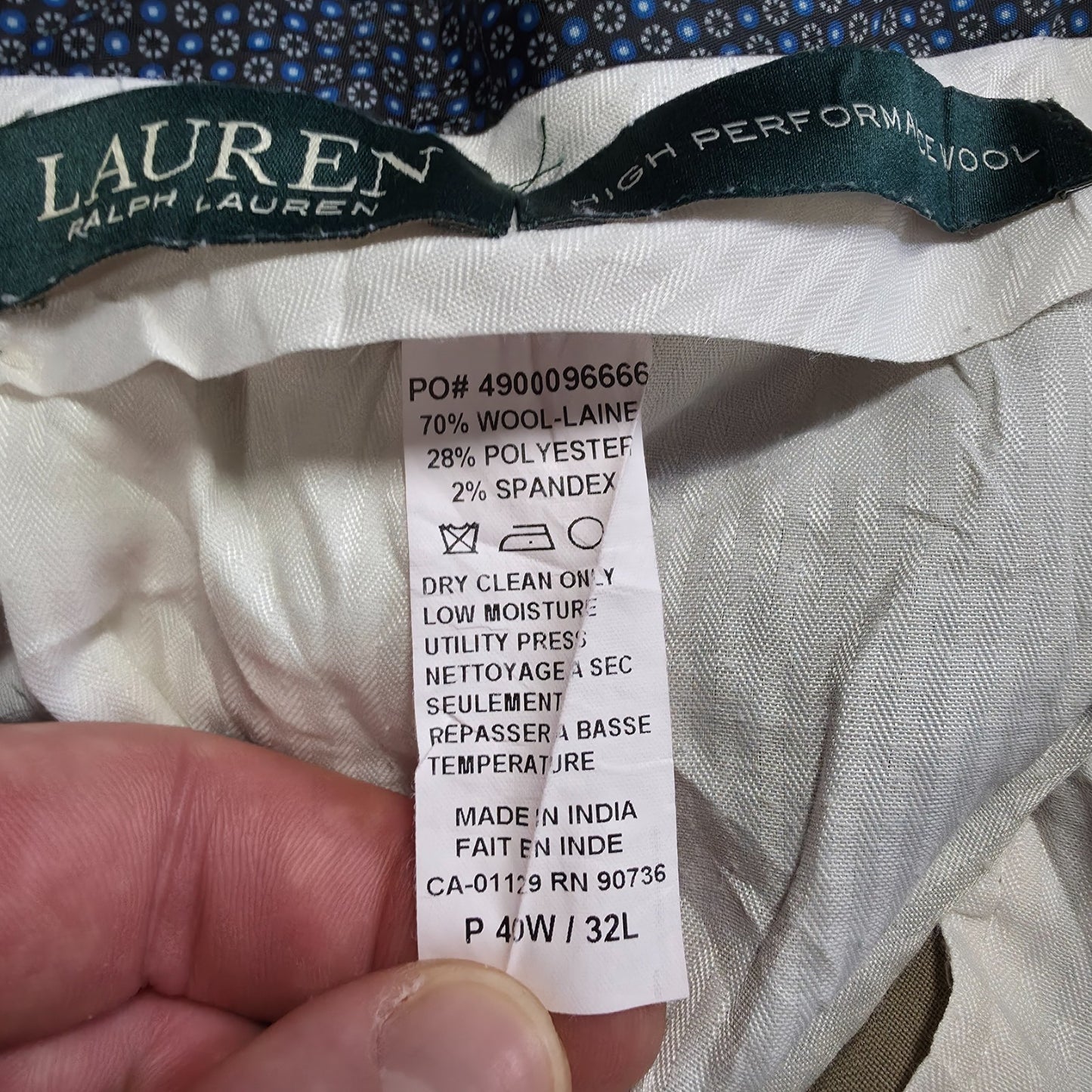 Lauren Ralph Lauren Men’s Big & Tall Beige Wool Blend Stretch Chino W40 L32