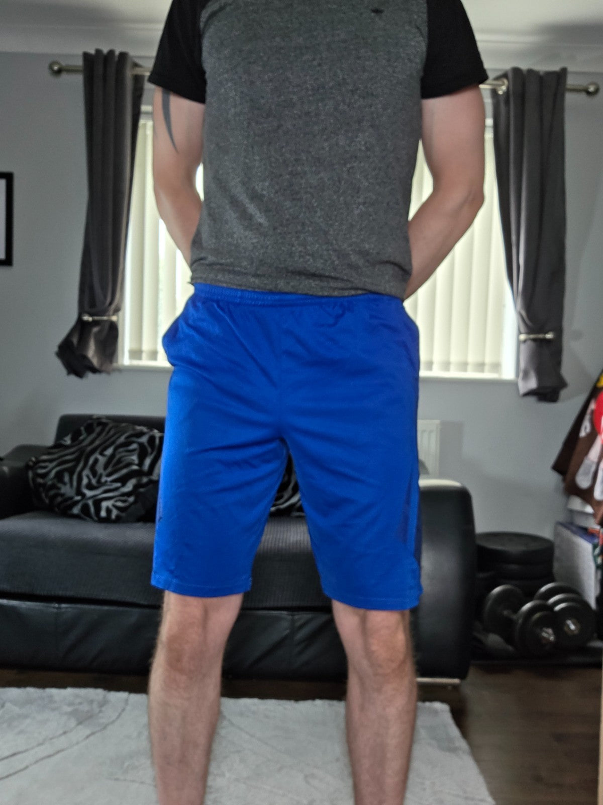 Blue Tech Gear shorts size S (W28) athletic fit side mesh panels drawstring gym