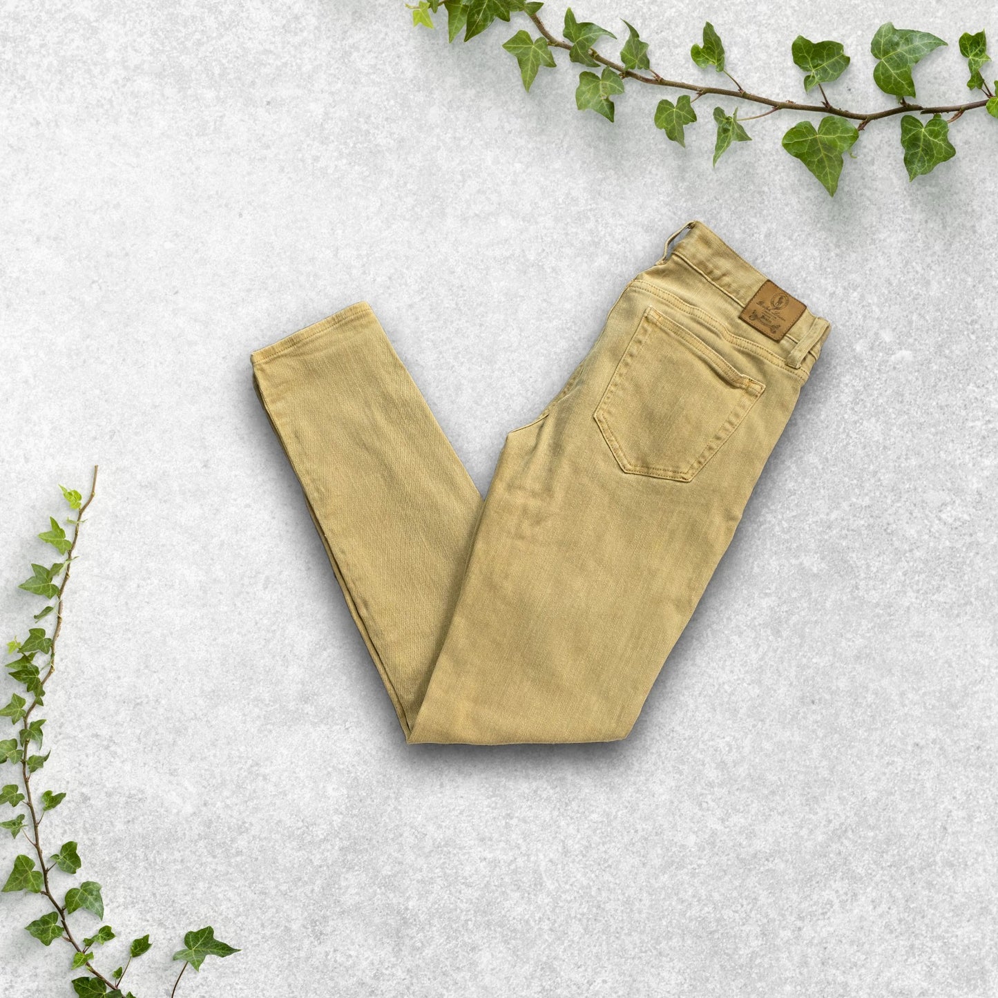 Ralph Lauren Sport Women's Skinny Jeans W27 Beige Stretch Denim Mid Rise 30L