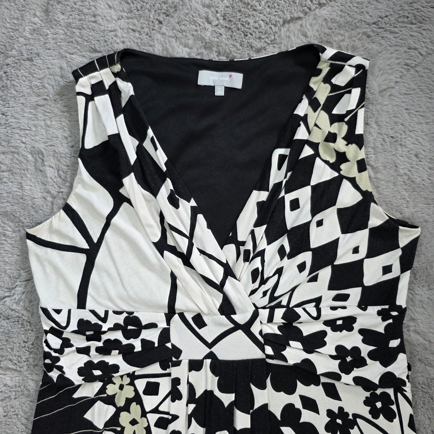 Per Una Maxi Dress Women’s Black White Floral Geometric Size 14 M