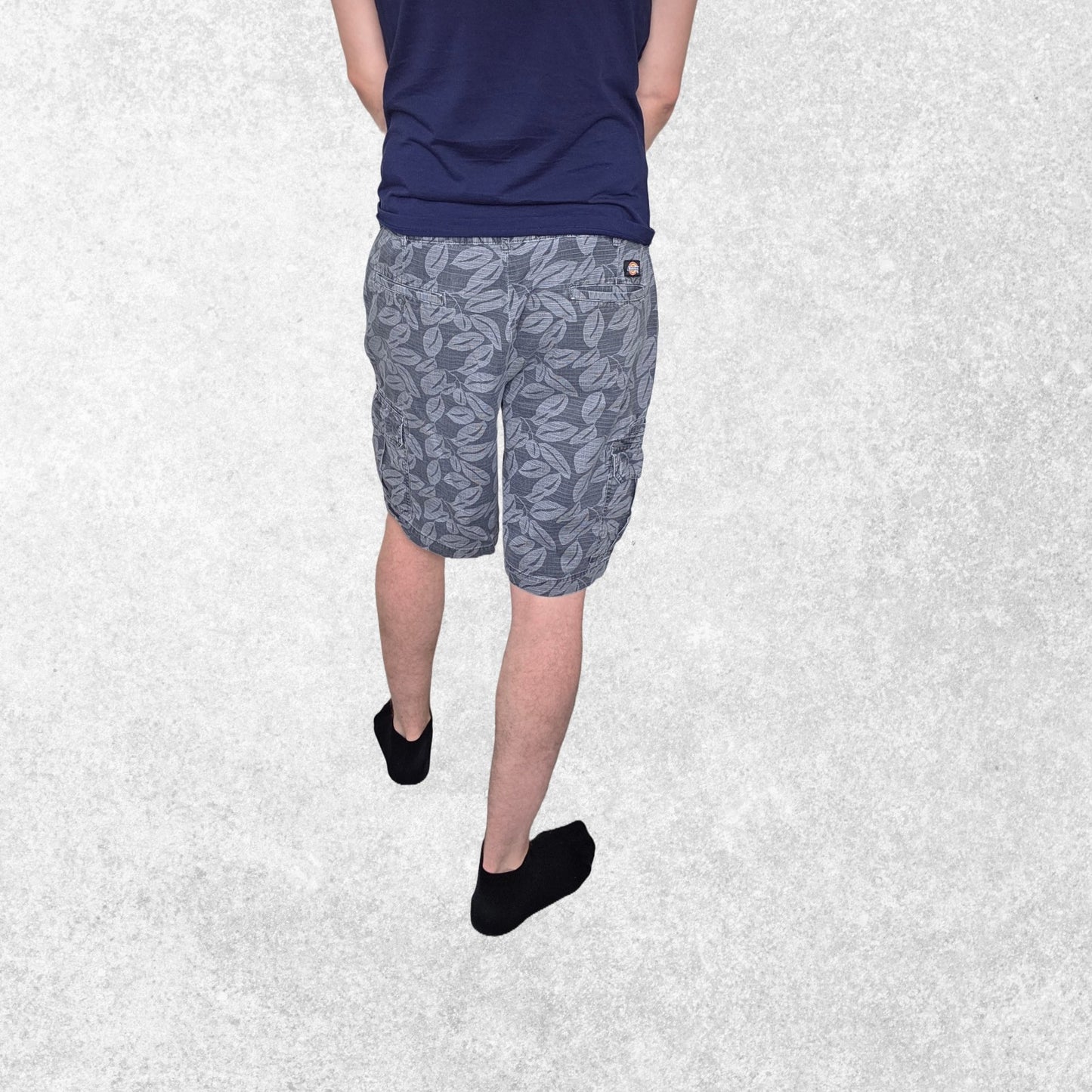 Dickies Leaf Print Cargo Shorts W36 Relaxed Fit Utility Style Grey 100% Cotton