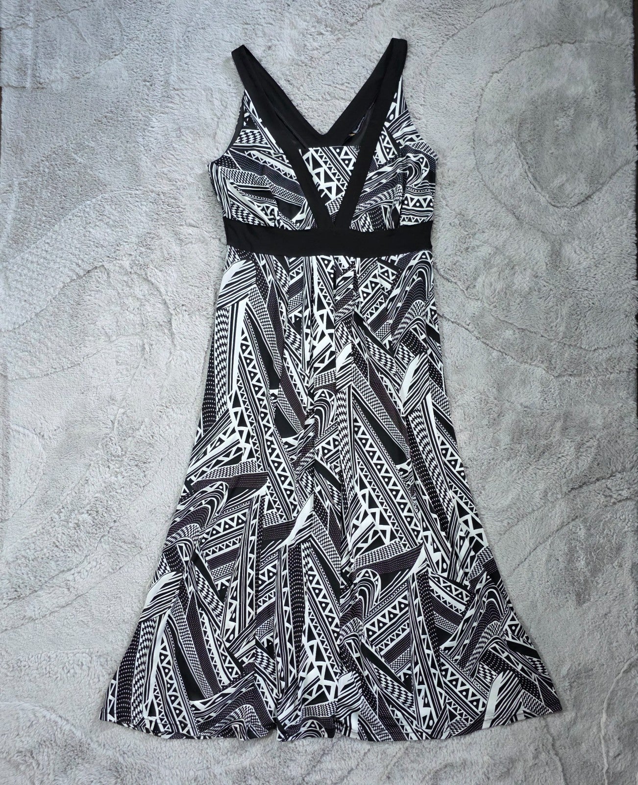Kaleidoscope Maxi Dress Women’s Black White Geometric Sleeveless Size 14