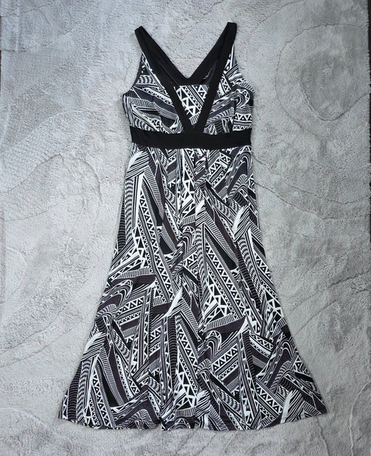 Kaleidoscope Maxi Dress Women’s Black White Geometric Sleeveless Size 14