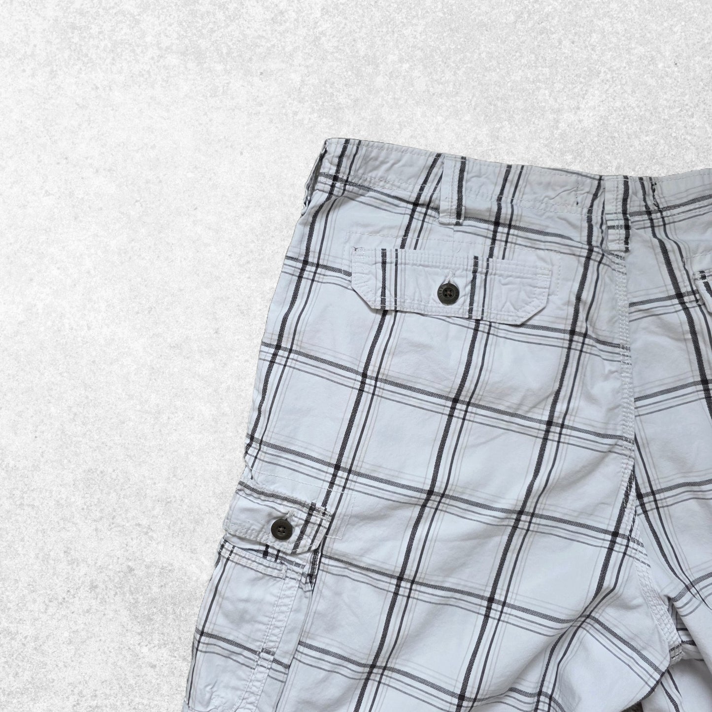 Lee Checked Cargo Shorts W40 White Grey Cotton Summer Utility Pockets
