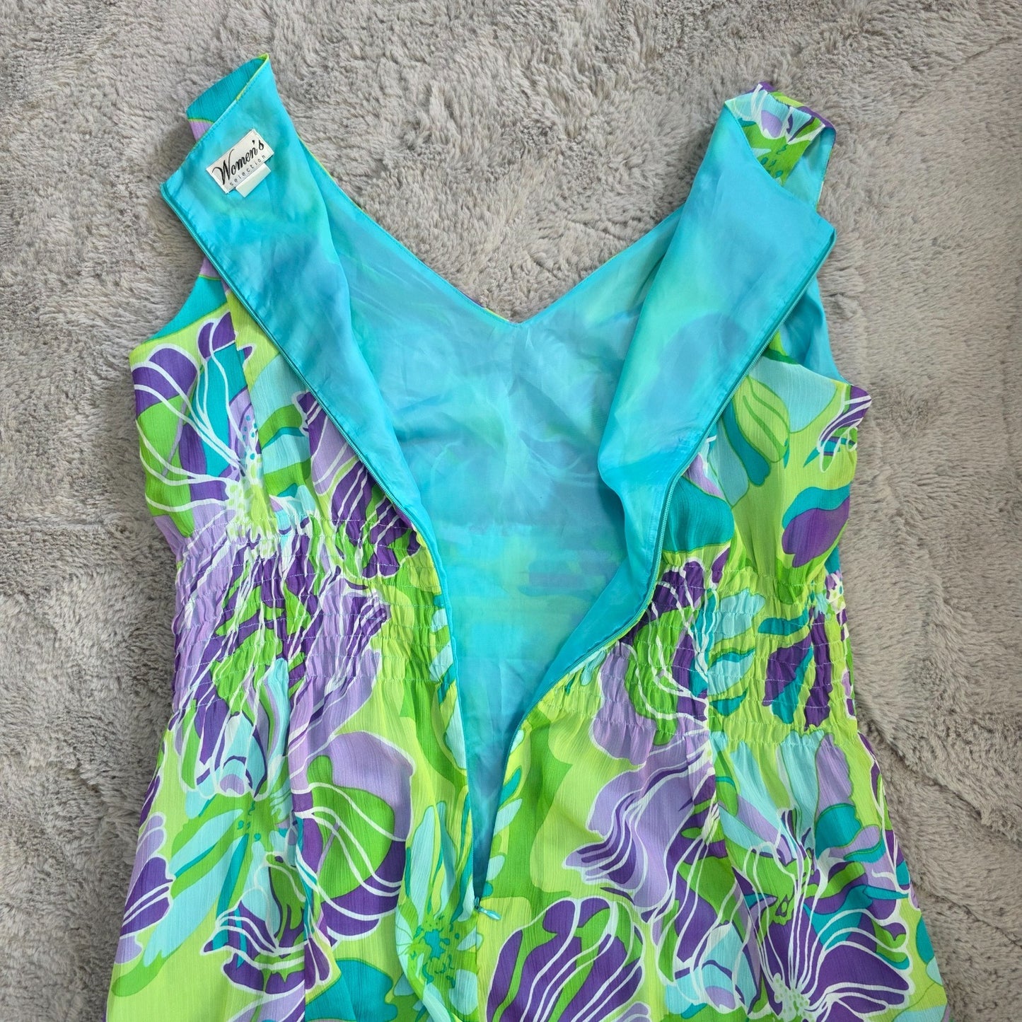 Women’s Selection Maxi Dress Green Purple Floral Bright Zip Back Size 16