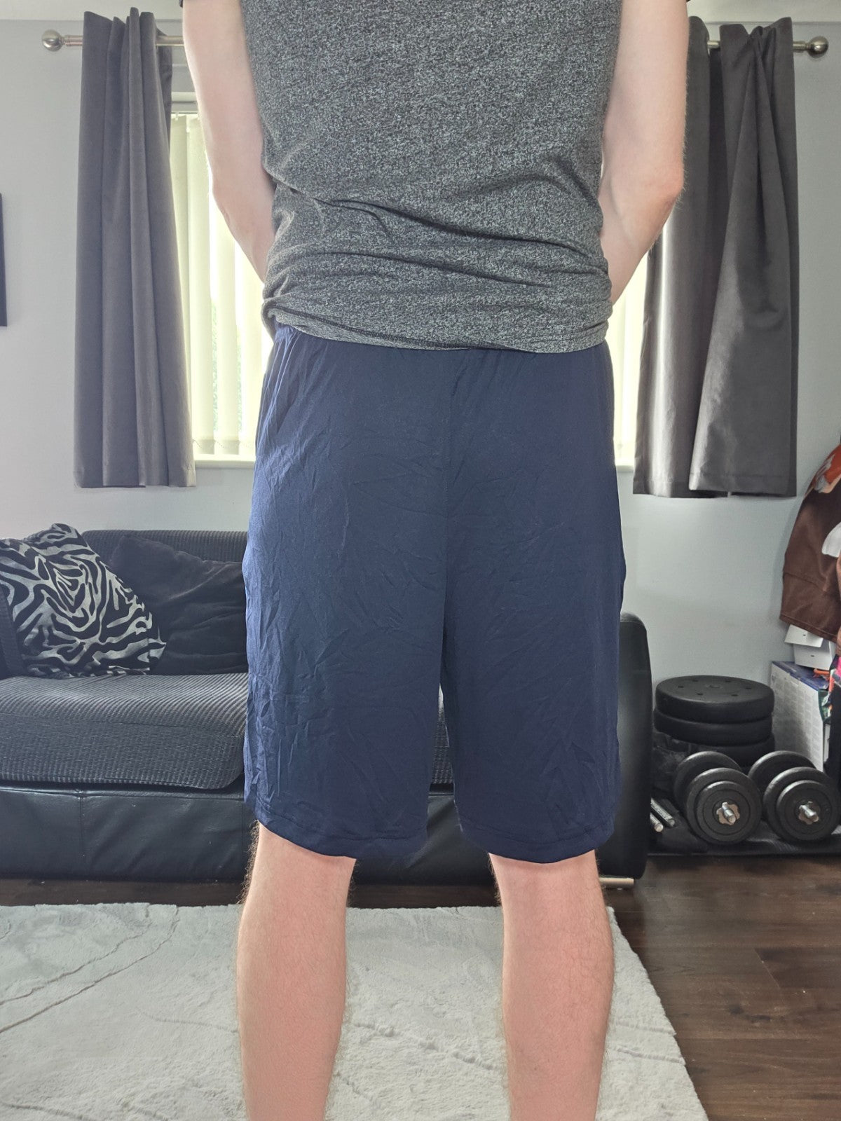 Reebok Sports Shorts Mens L Navy Blue Mesh Panel Training Gym Lightweight