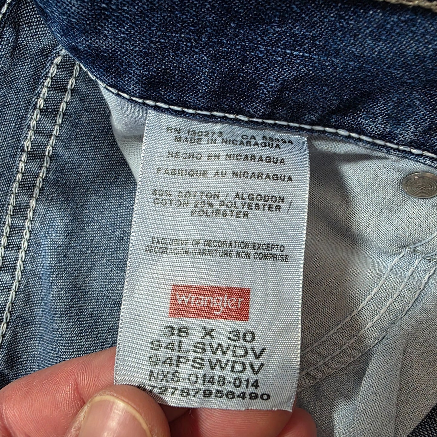 Wrangler Carpenter Jeans 94LSWDV Men’s Straight Blue W38 L30 80/20 Cotton-Poly