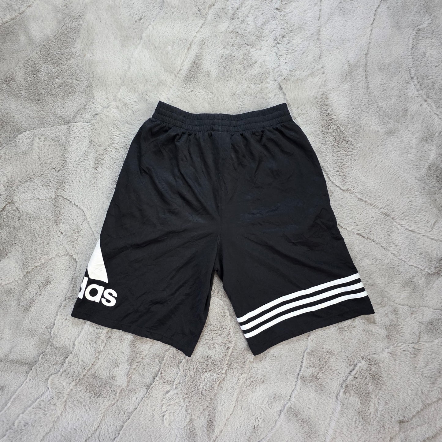 Adidas Basketball Shorts Black White Logo W24 Elastic Waist Youth Large (14/16)