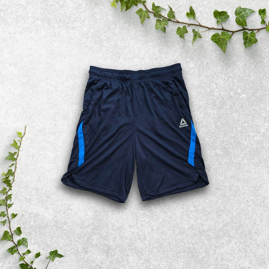 Reebok Sports Shorts Mens L Navy Blue Mesh Panel Training Gym Lightweight