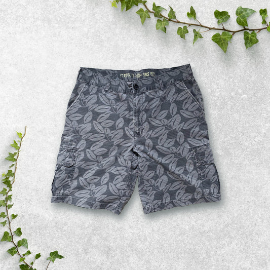 Dickies Leaf Print Cargo Shorts W36 Relaxed Fit Utility Style Grey 100% Cotton
