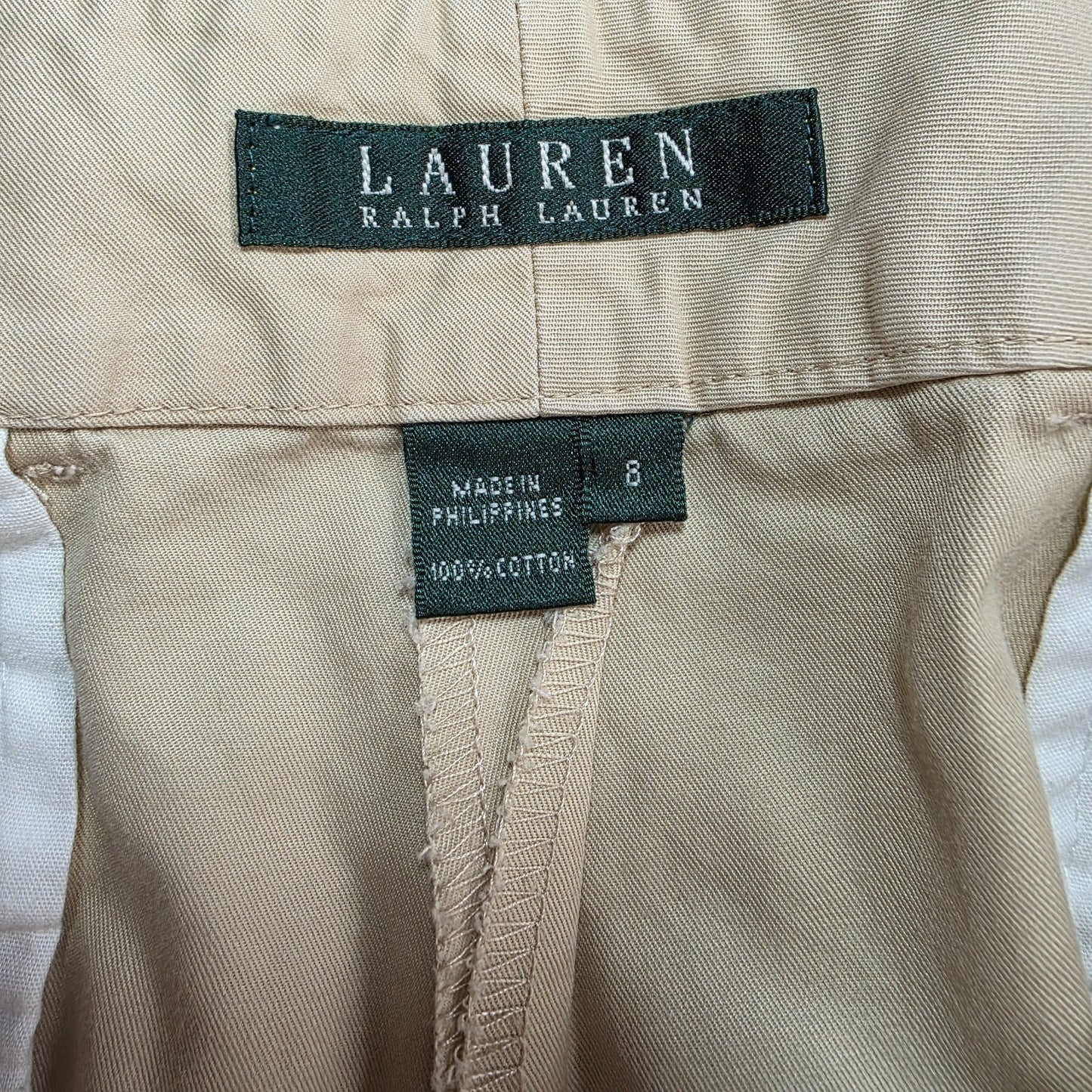 Lauren Ralph Lauren Beige Cotton Trousers US 8 (UK 12) W32 L26 Cropped Chinos