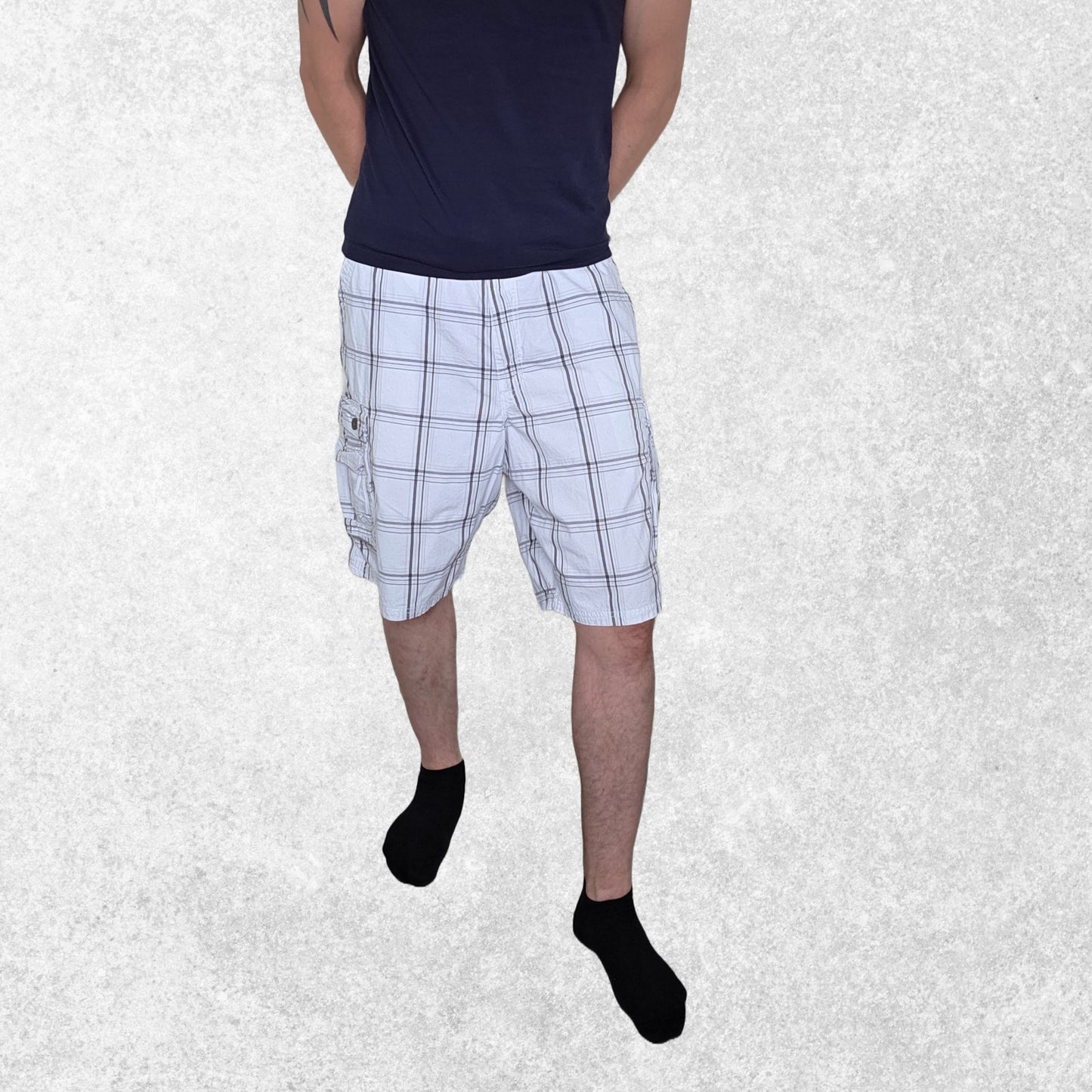 Lee Checked Cargo Shorts W40 White Grey Cotton Summer Utility Pockets