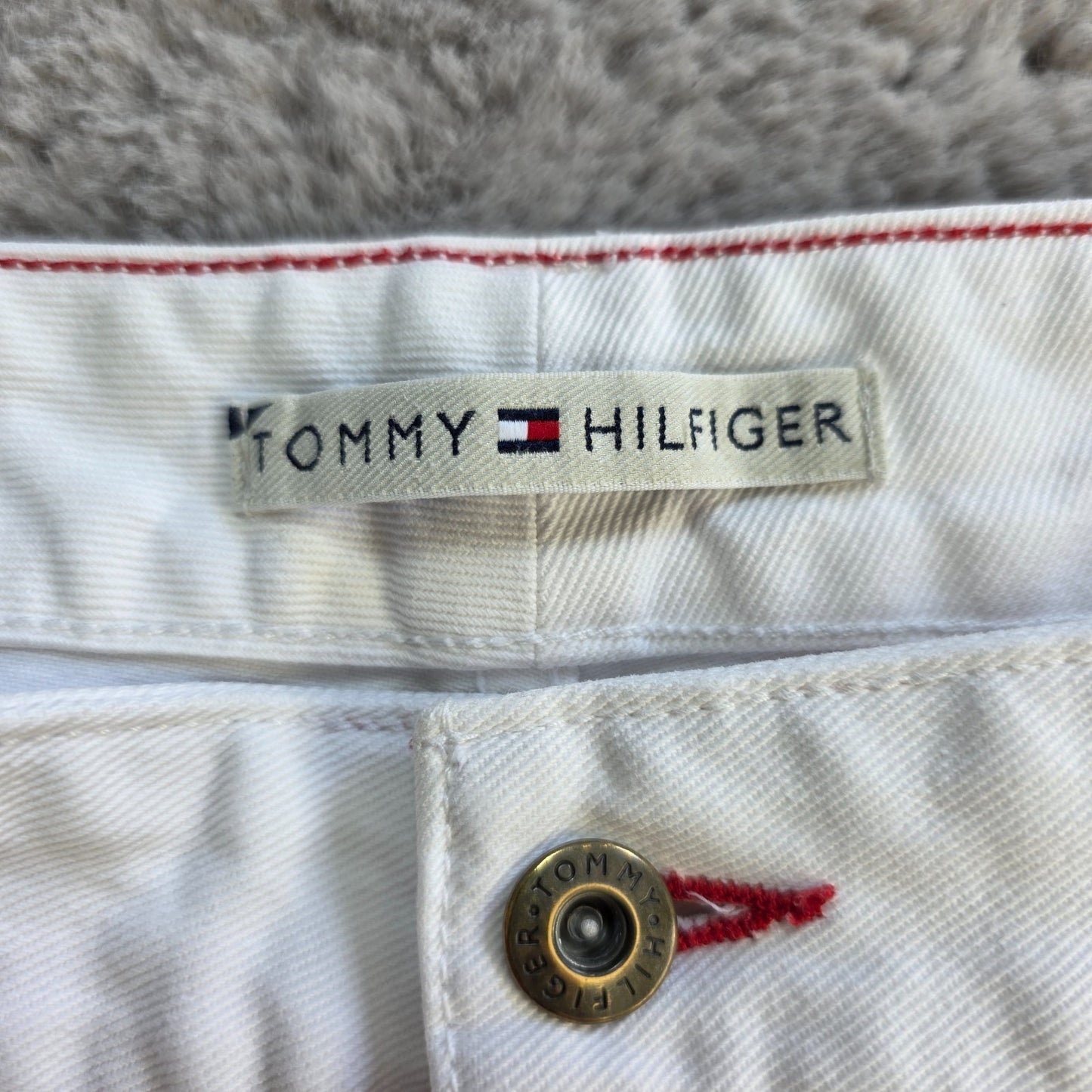 Tommy Hilfiger Y2K Cropped White Jeans Women's US 16 UK 20 Embroidered Flower