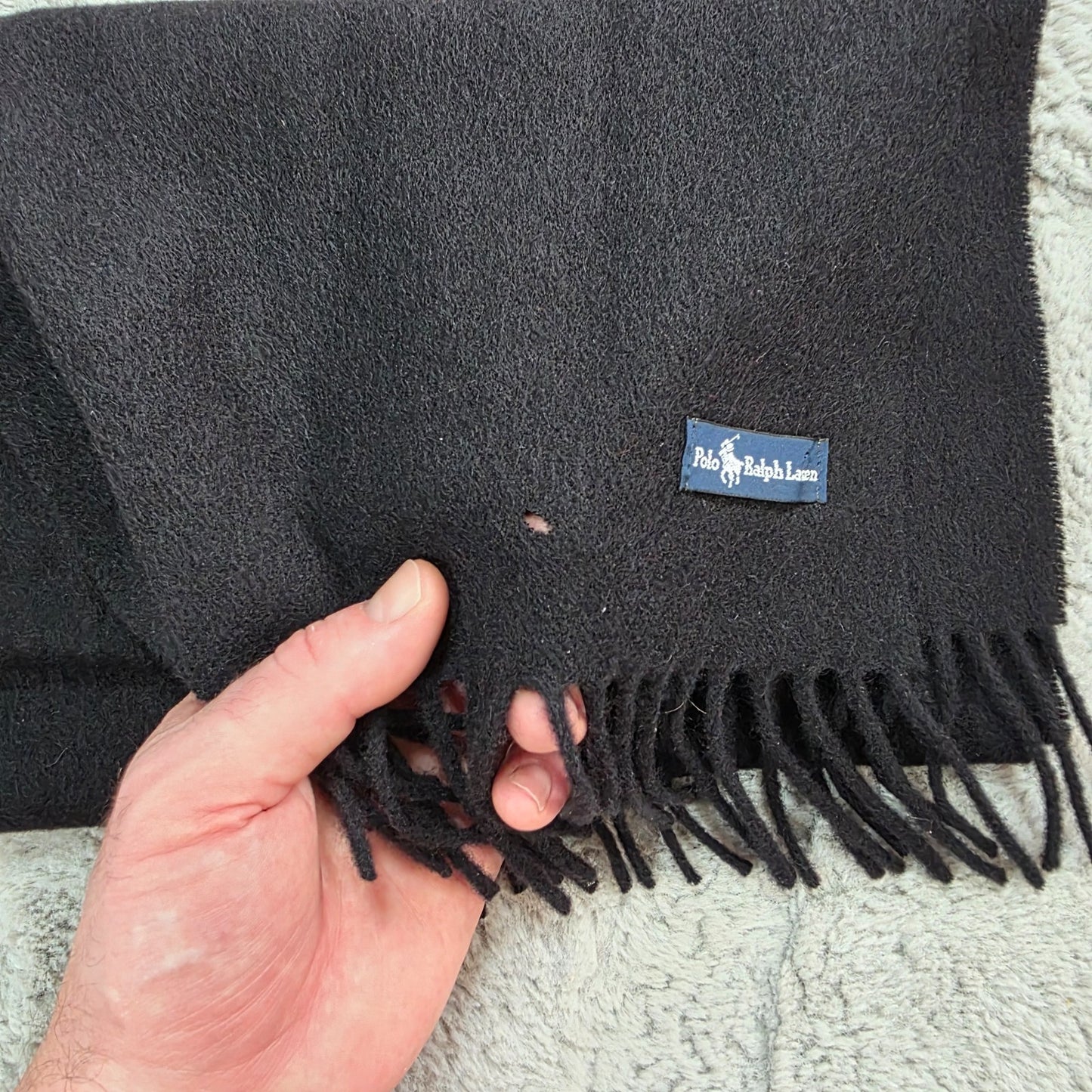 Polo Ralph Lauren Black Wool Scarf Winter Knit Men’s Women’s 163cm x 30cm