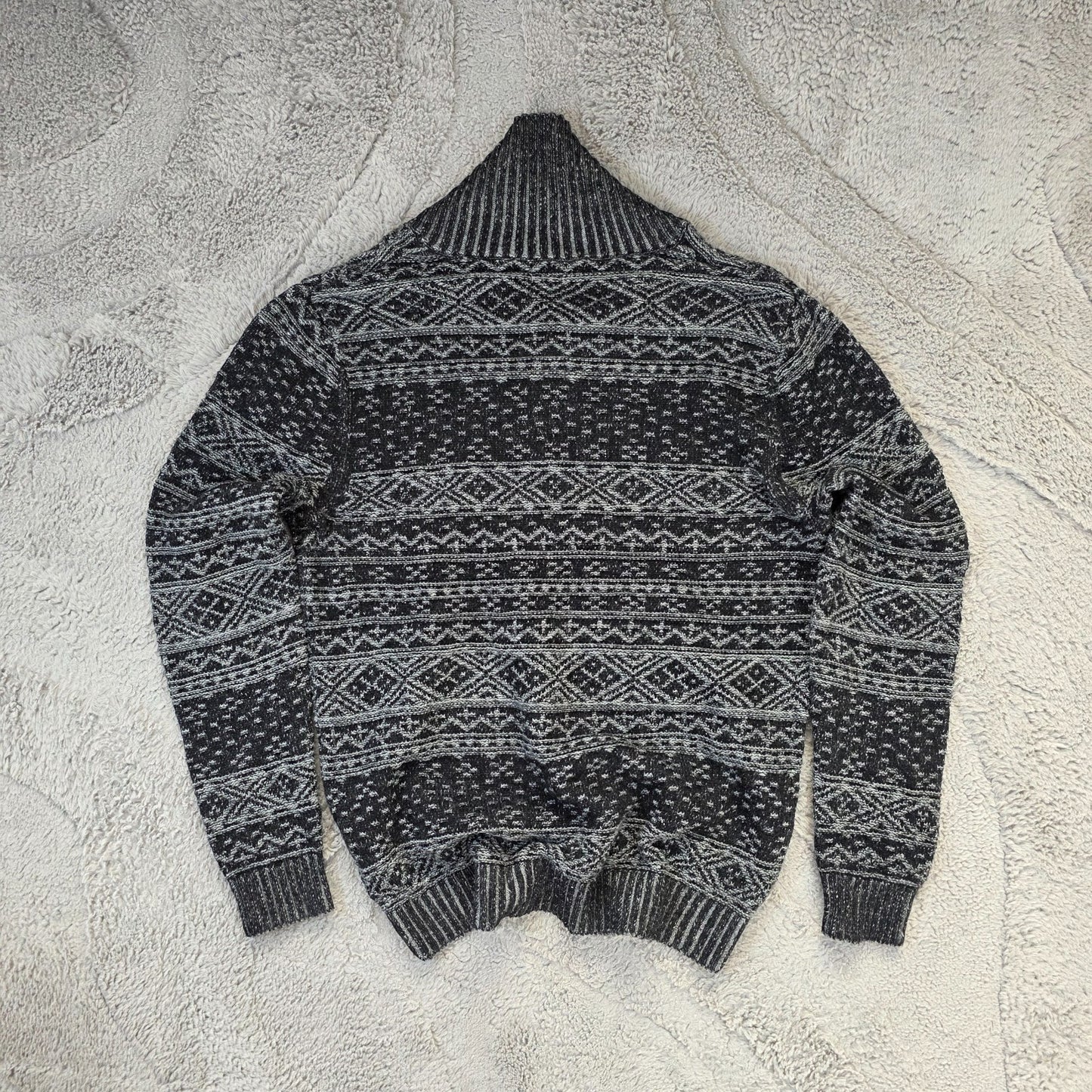 JCP Men’s M Patterned Knit Sweater Shawl Collar Grey Jumper