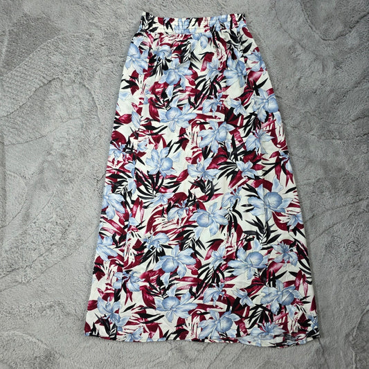 Women’s Maxi Skirt L/XL White Blue Red Floral 100% Cotton