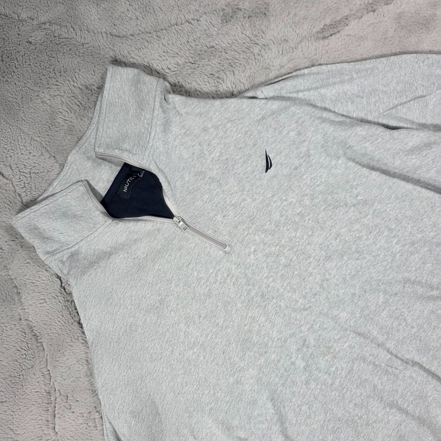 Nautica Men’s Grey Quarter Zip Sweatshirt Size 3XL Regular Fit Cotton Pullover