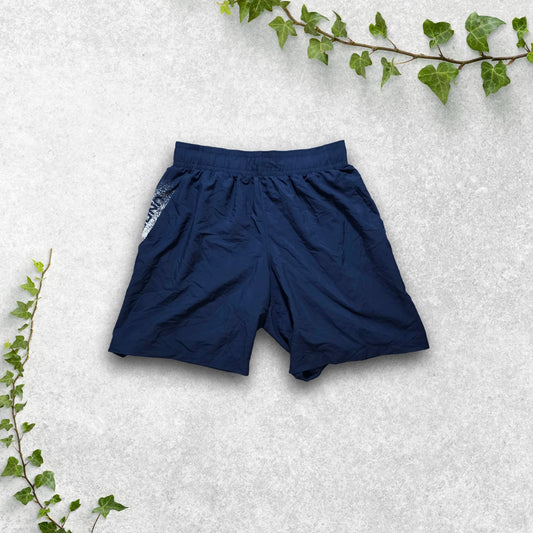 Under Armour Navy Training Shorts Size M W28 8" Inseam Mesh Lined Gym Logo
