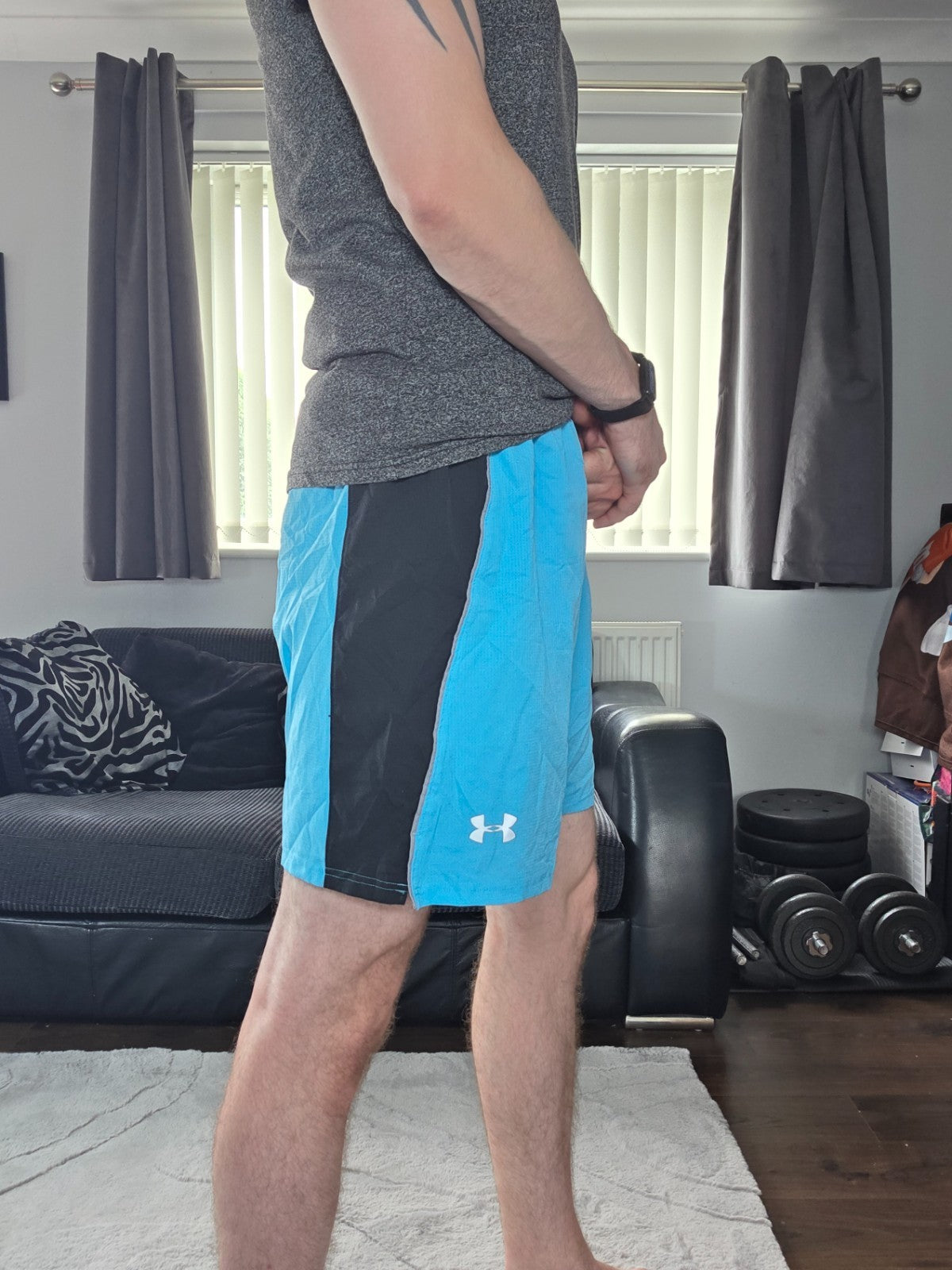 Under Armour HeatGear Blue Sports Shorts Size L W30 | Fitted Lined Gym Shorts