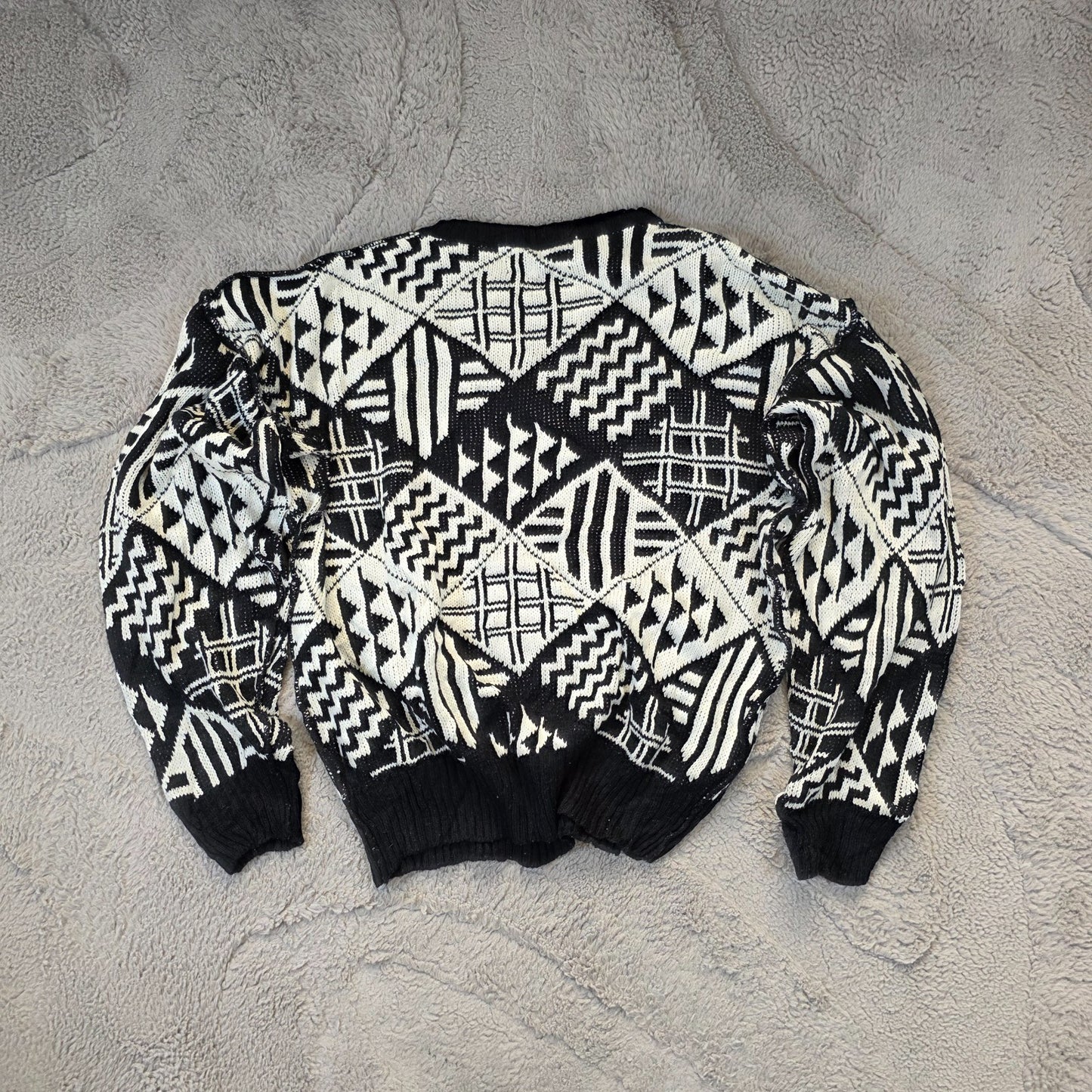 Vintage Reversible Black White Geometric Knit Jumper Men’s Medium