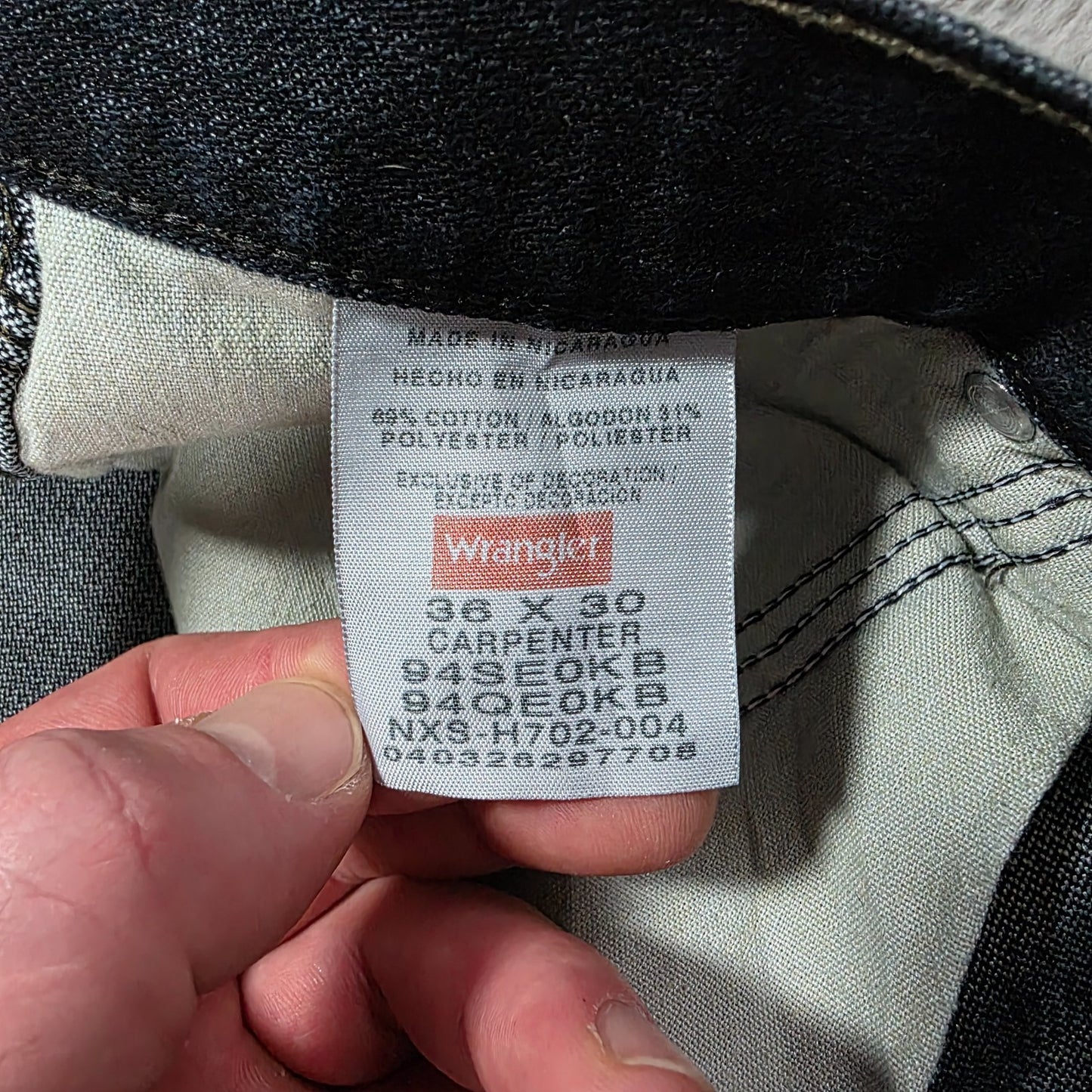 Wrangler Carpenter Jeans 94SE0KB Blue Straight Fit W36 L30 Made in Nicaragua