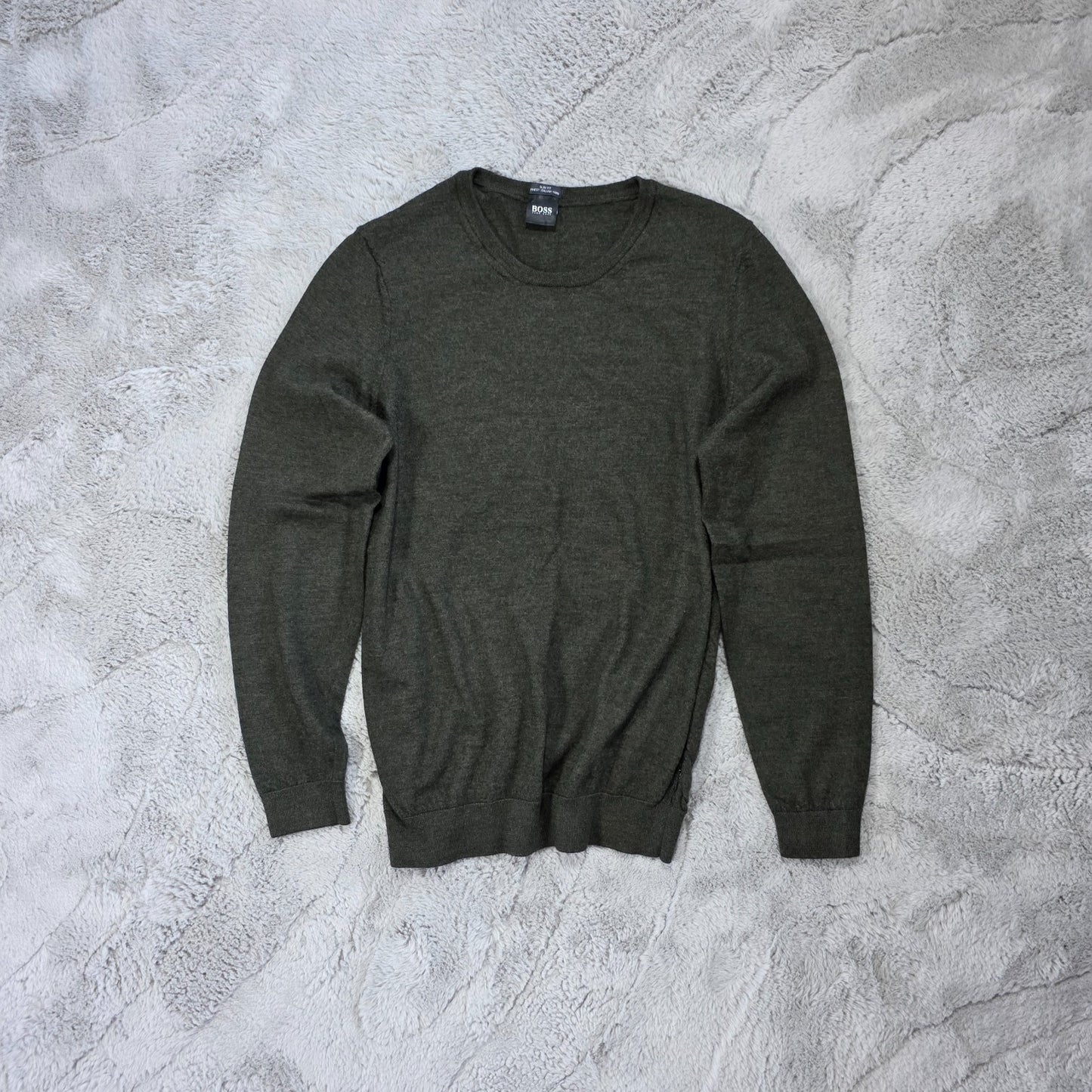 Hugo Boss Men’s Dark Green Wool Slim Fit Jumper Sweater Tagged XL Fits S