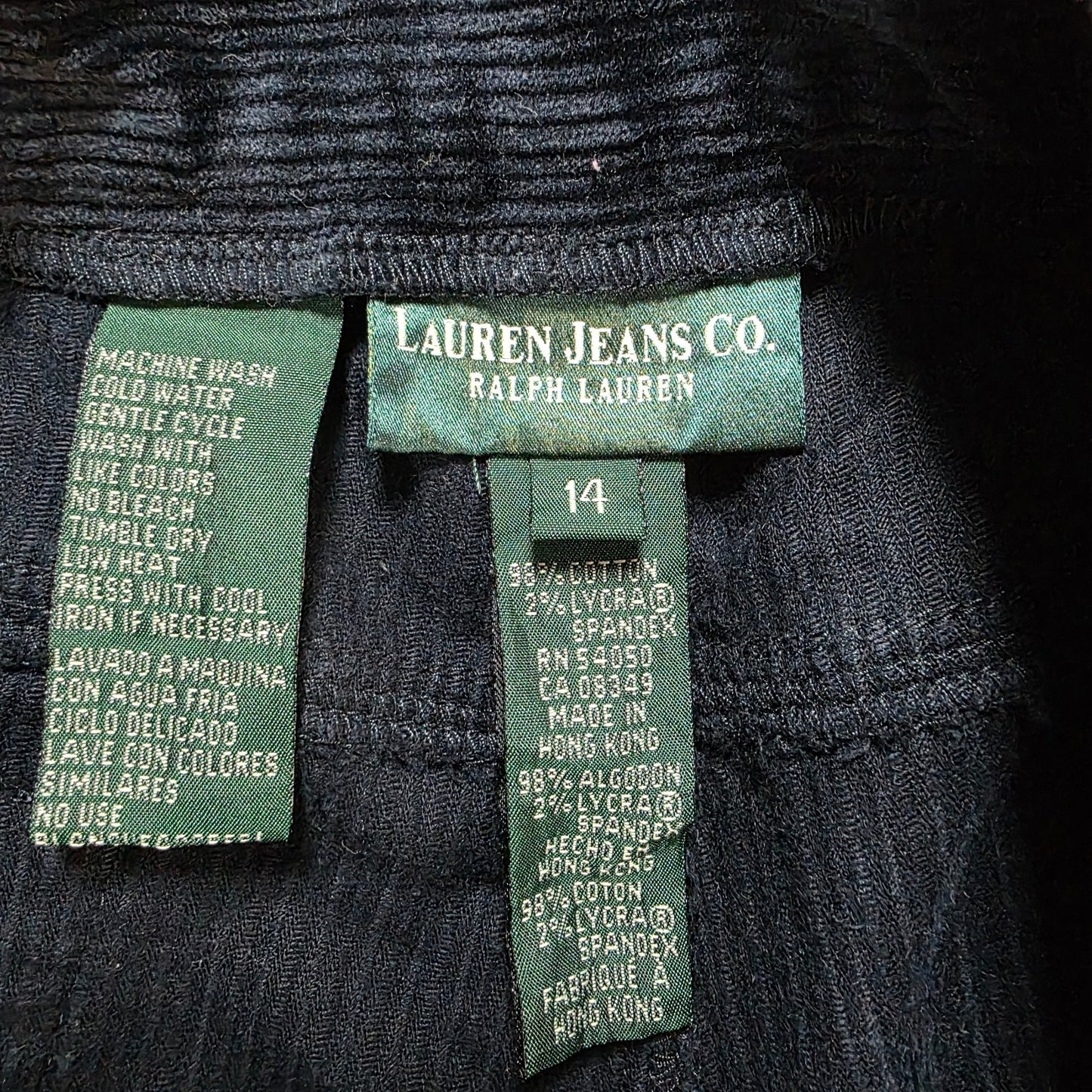 Lauren Ralph Lauren Women's Corduroy Jeans W33 L27 Black Stretch Straight Fit Si