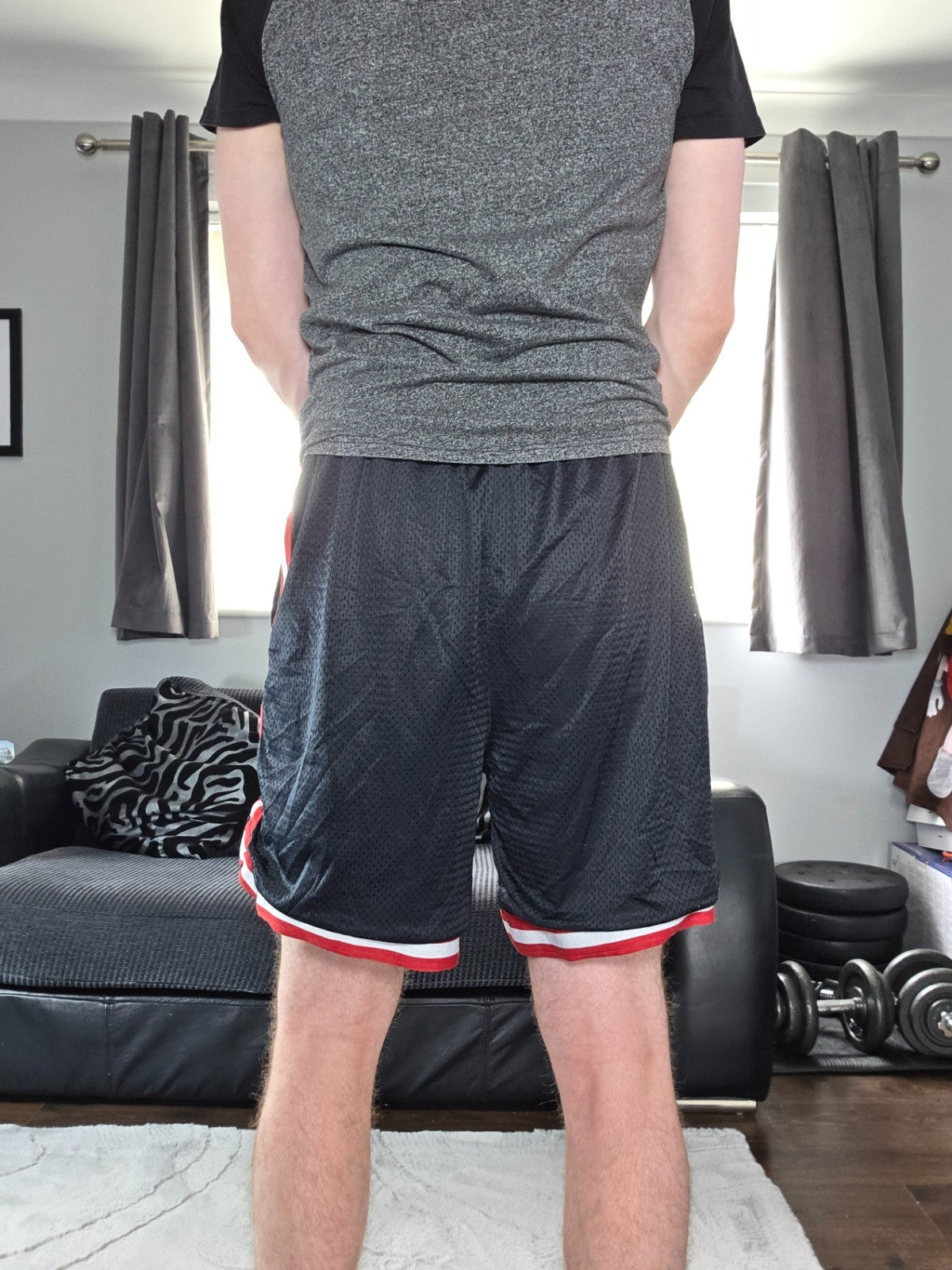 Champion Black Mesh Shorts Red Trim Men’s W40 Vintage Retro Basketball Style
