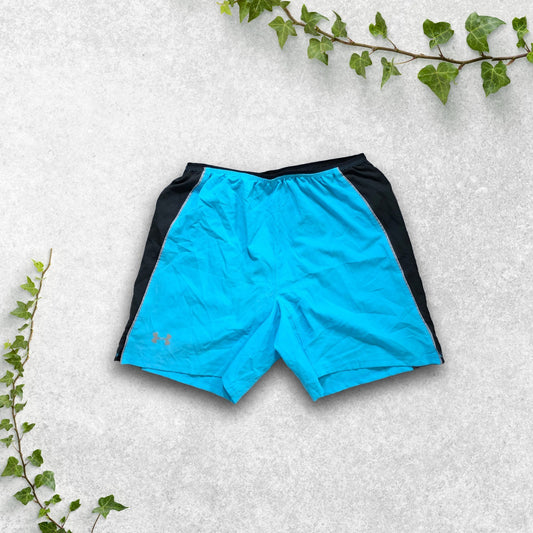 Under Armour HeatGear Blue Sports Shorts Size L W30 | Fitted Lined Gym Shorts