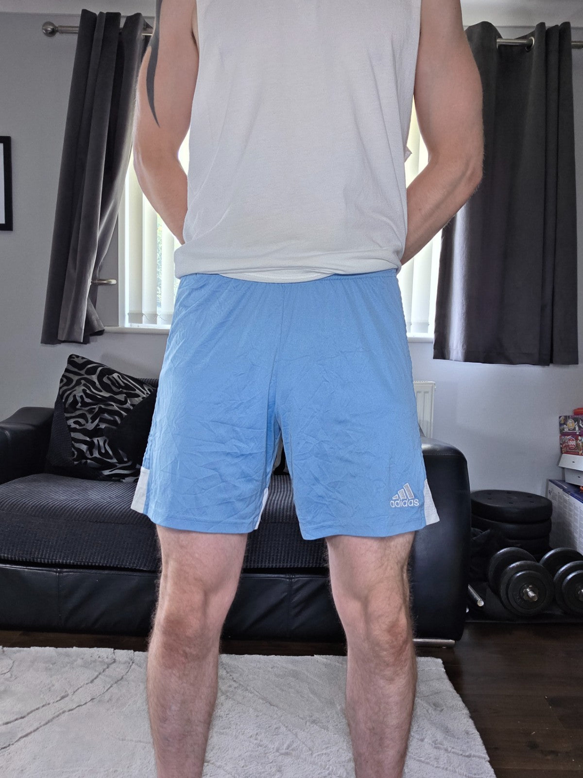 Adidas Aeroready Sports Shorts Blue White Mesh Trim Size M W26 Gym Running Light