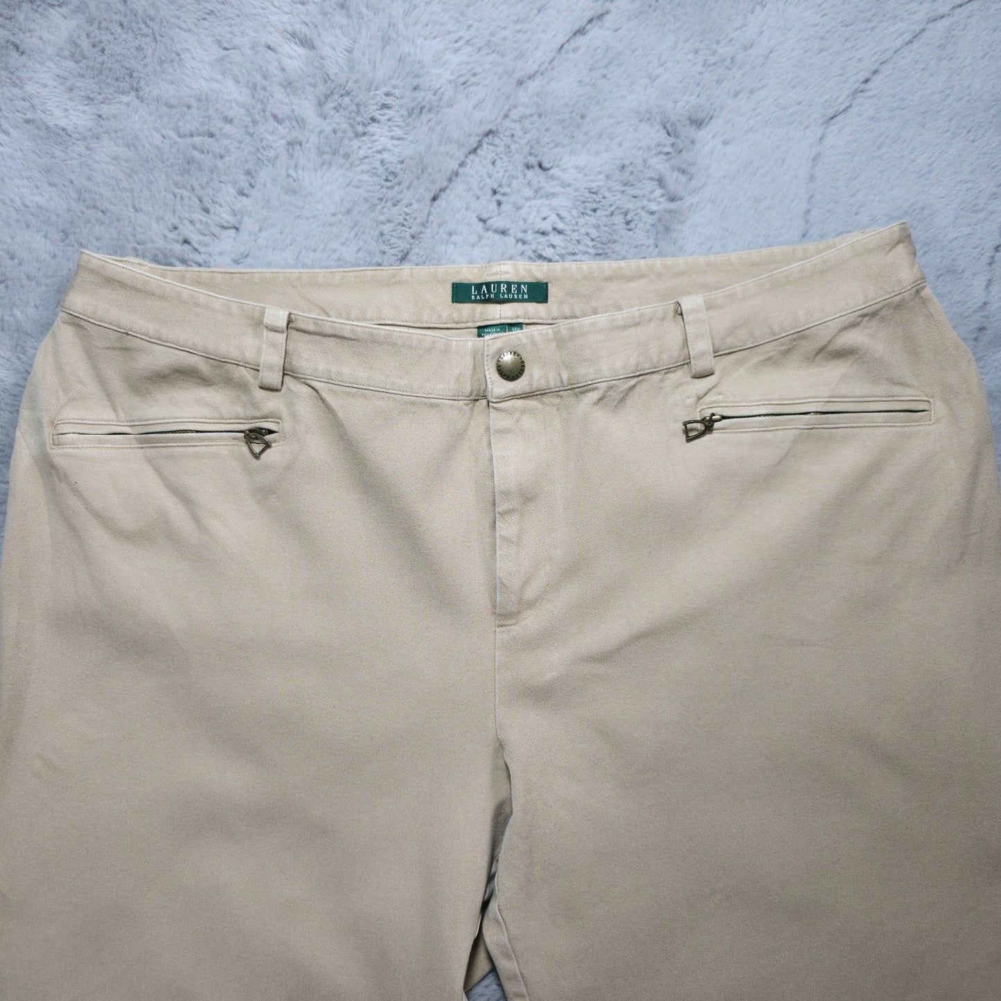 Lauren Ralph Lauren Beige Stretch Zip Pocket Trousers US 18W UK 22 W40 L28