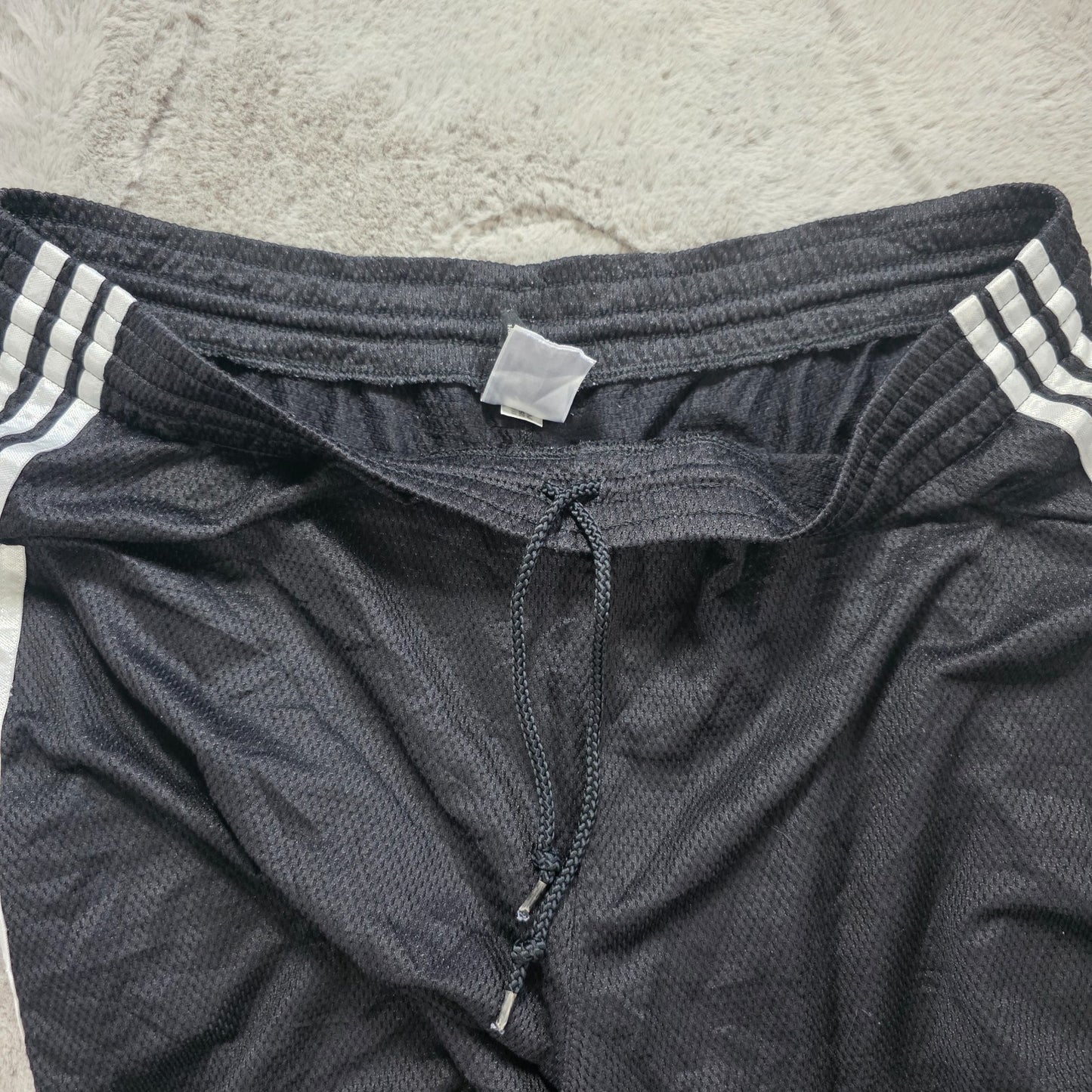 Adidas Black 3-Stripes Mesh Sports Shorts XL W38 Drawstring Waist Indonesia