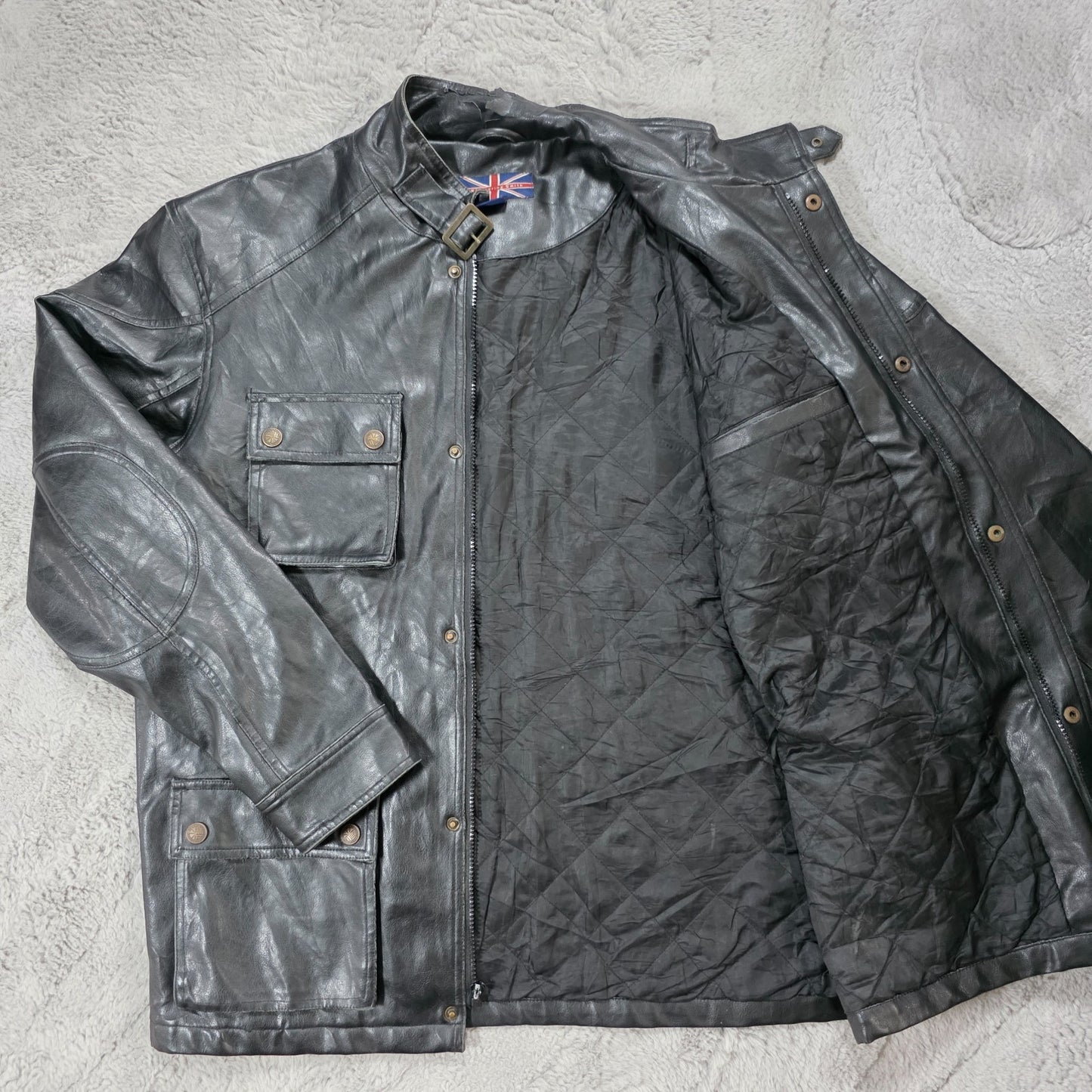 Whispering Smith London Faux Leather Biker Jacket Black L β Four Pocket Design