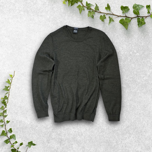 Hugo Boss Men’s Dark Green Wool Slim Fit Jumper Sweater Tagged XL Fits S