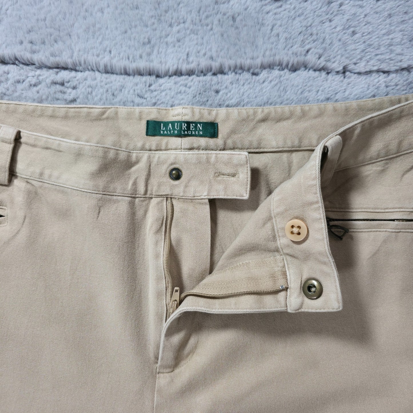 Lauren Ralph Lauren Beige Stretch Zip Pocket Trousers US 18W UK 22 W40 L28