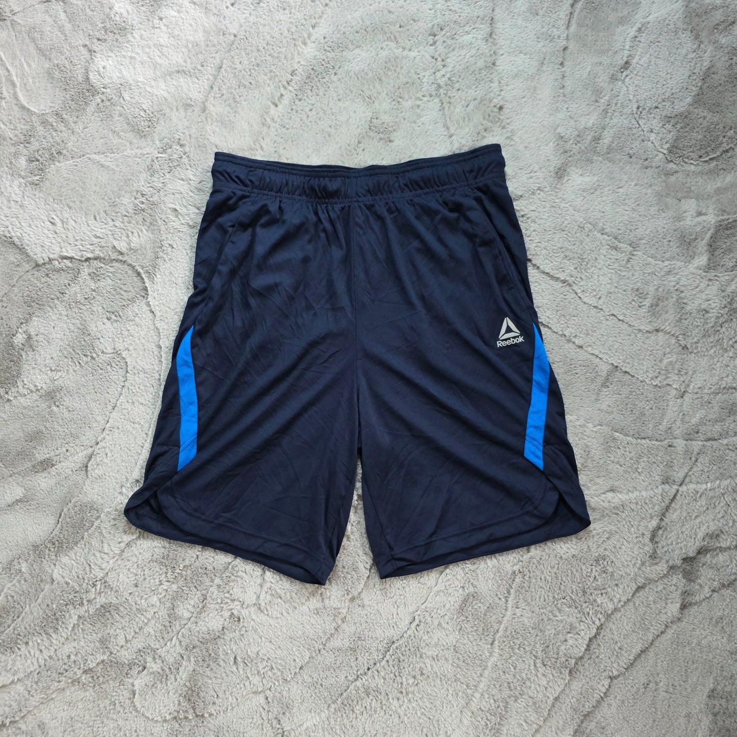 Reebok Sports Shorts Mens L Navy Blue Mesh Panel Training Gym Lightweight