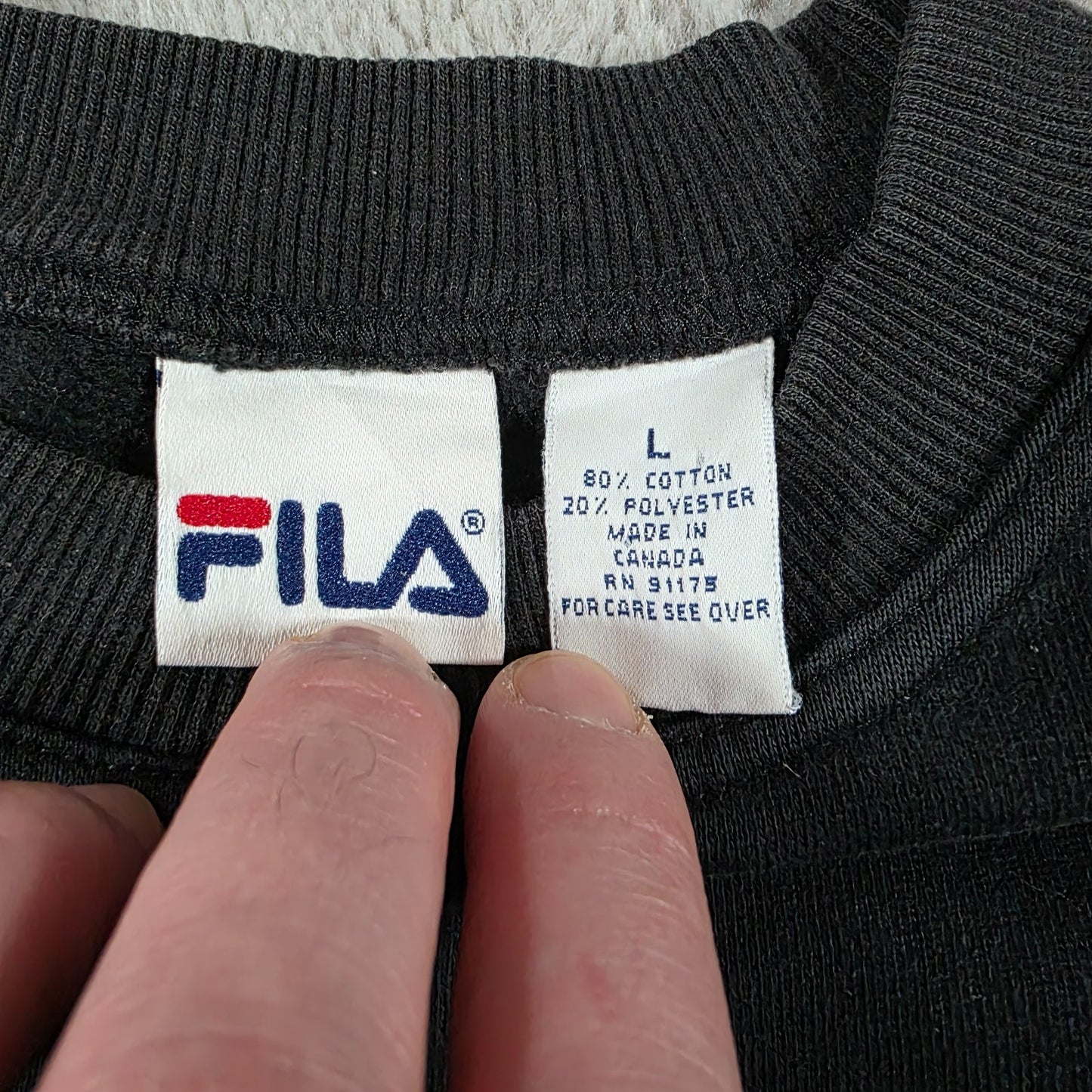 Fila Vintage Black Sweatshirt Men’s Size L Made in Canada 80s 90s Crew Neck Jump