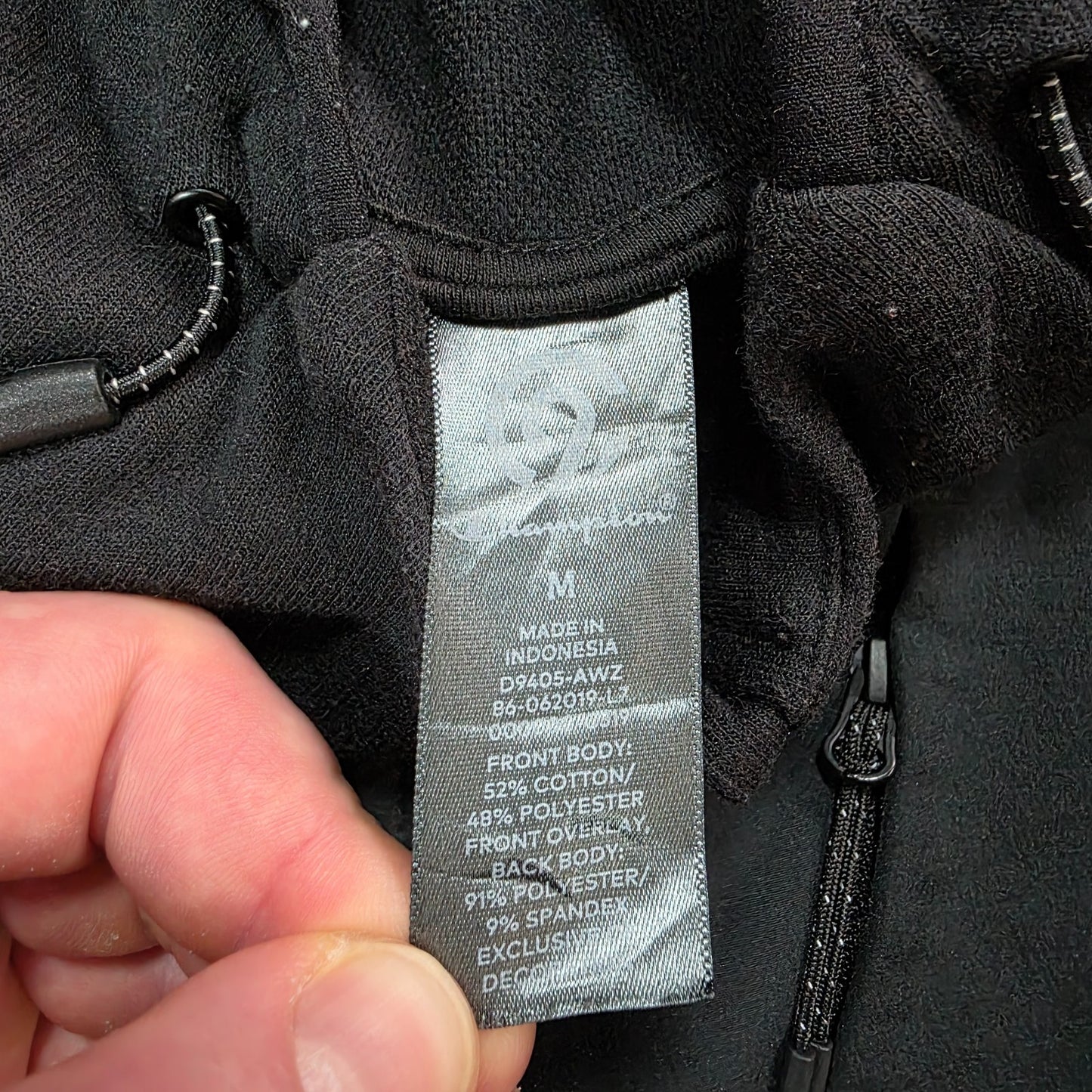 Champion Zip-Up Hoodie Black M β Performance Tech Jacket with Thumb Holes