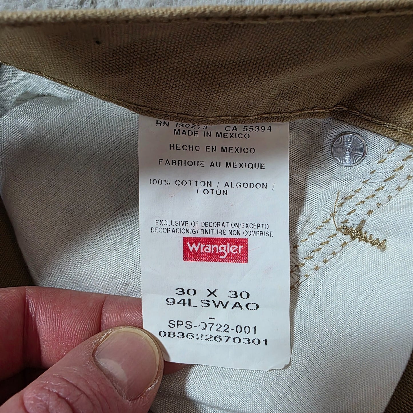 Wrangler Carpenter 94LSWAO Jeans Men’s Straight Brown W30 L30 100% Cotton NWT