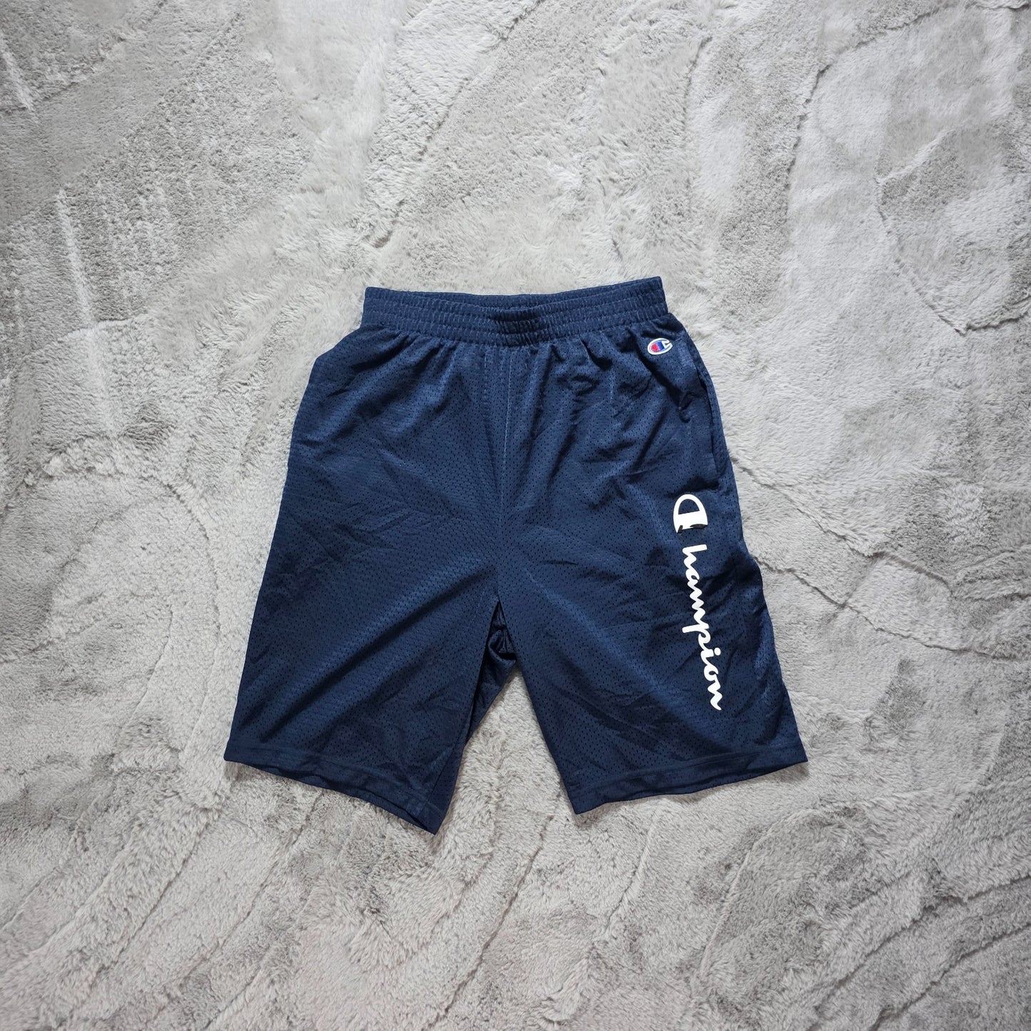 Champion Navy Mesh Shorts Youth Size W24 8" Inseam 12-14 years Side Logo Sports