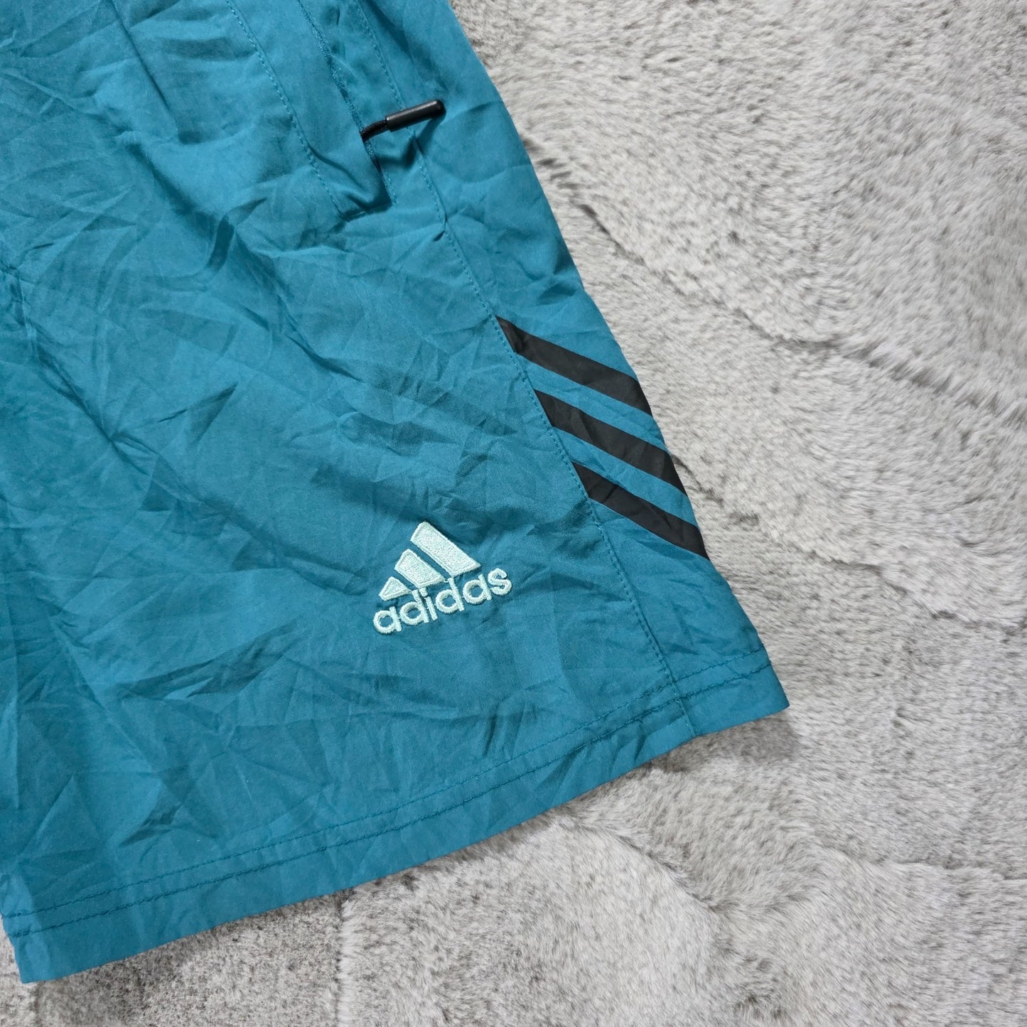 Adidas Teal Sports Shorts W20 Small Fit Zip Pockets 3-Stripes Tagged M