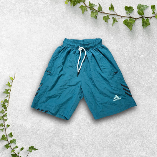 Adidas Teal Sports Shorts W20 Small Fit Zip Pockets 3-Stripes Tagged M